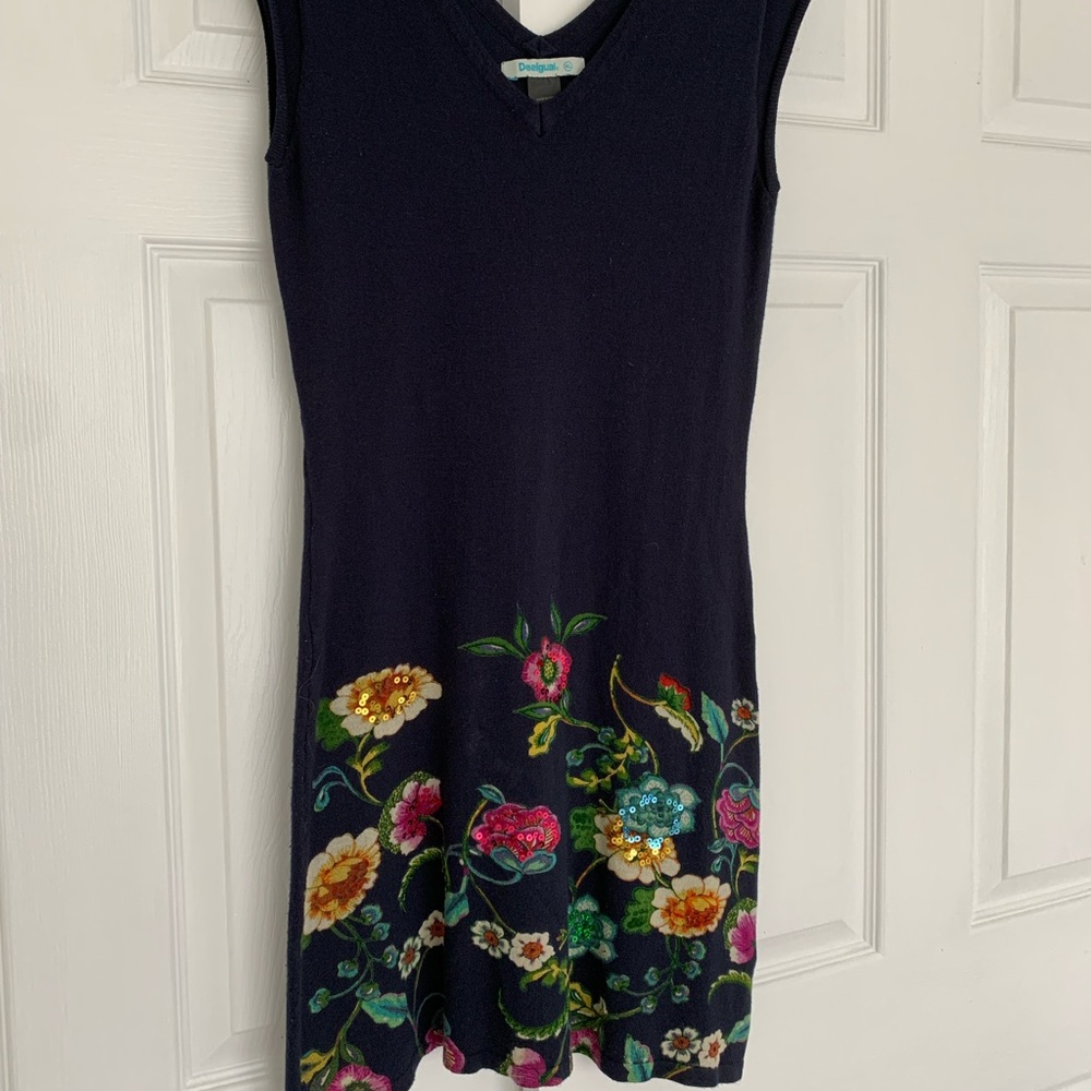 Desigual dress, navy blue knit with sequence